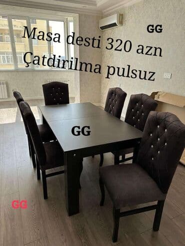 masa dəsdi: Qonaq otağı üçün, Yeni, Açılmayan, Dördbucaq masa, 6 stul — 2