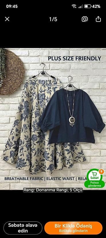hacar desdi: Plus size-friendly iki hissəli dəst – nəfəsalan parça, elastik bel — 1