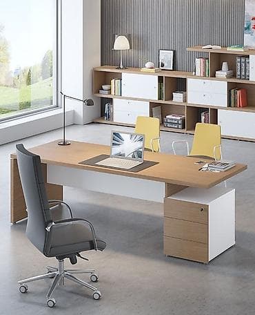 ofis desti: Müasir ofis masa dəsti - Geniş iş səthi: təbii ağac teksturasında — 1