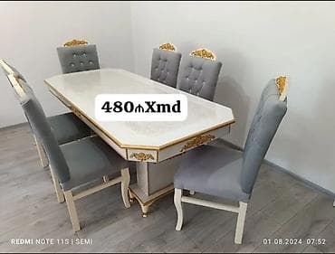 Qonaq otağı üçün, Yeni, Açılmayan, Dördbucaq masa, 6 stul