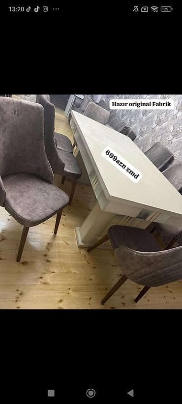 oturan stullar: Hazır orijinal fabrik istehsalı yemək otağı dəsti. Tərkibi: - Uzadıla — 1