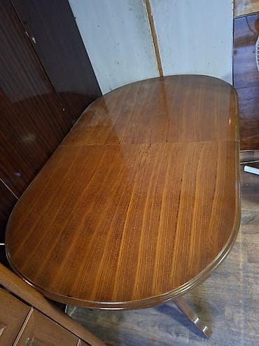 açilan stol: Qonaq masası, İşlənmiş, Açılan, Taxta, Oval masa — 1