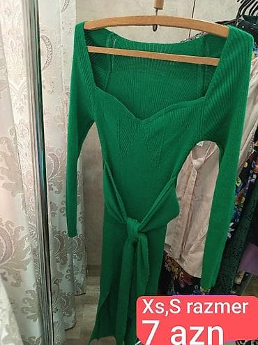 Yaşıl trikotaj don - Uzunqol, elastik, bədənə oturan model - — 1