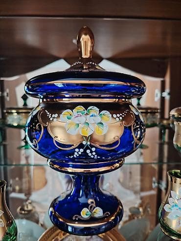 cayni serviz: Kobalt mavisi rəngdə, qapaqlı dekorativ şirniyyat/qənd qabı — 1