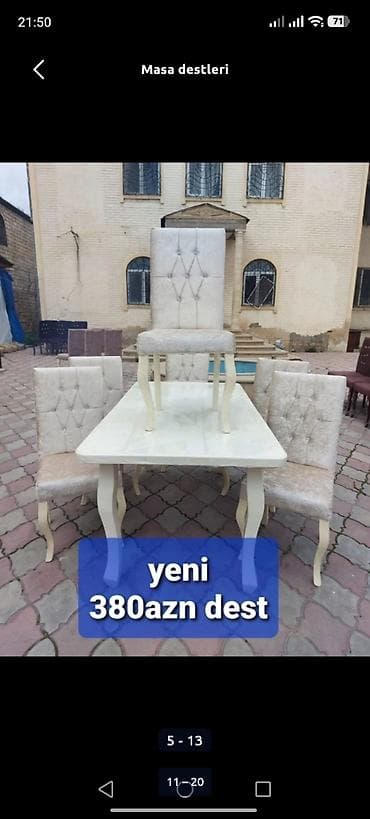 stol uzu: Mətbəx üçün, Yeni, Açılmayan, Dördbucaq masa, 4 stul — 1