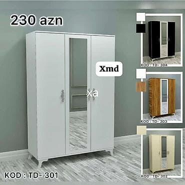 dolab kombi: Geniş üç qapılı paltar şkafı – güzgülü model • Model kodu: TD-301 — 1