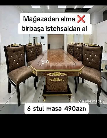 Qonaq otağı üçün, Yeni, Açılmayan, Dördbucaq masa, 6 stul