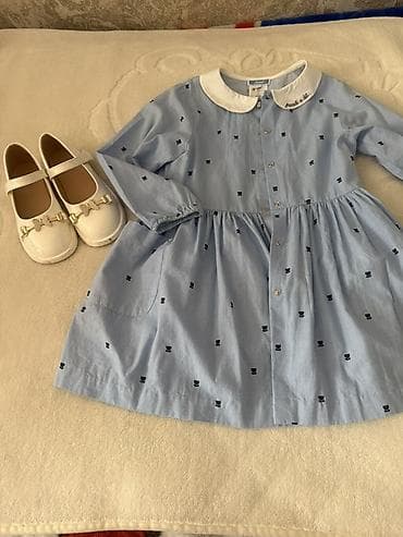 детское платье с болеро: Uşaq geyimləri dəsti - Ağ krujeva paltar: qolsuz, yaxalıqlı, ön — 2