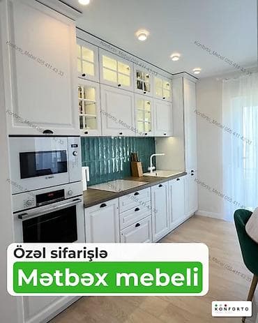 Özəl sifarişlə hazırlanmış mətbəx mebeli - Klassik-ağ fasadlar