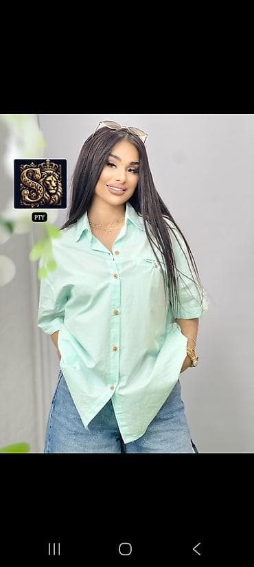 yeni geyim: Qadınlar üçün qısaqoll düyməli köynək - Model: oversize kəsim, rahat — 5