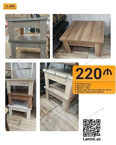 poluq taxta: Qonaq masası, Transformer, Taxta, Kvadrat masa — 1