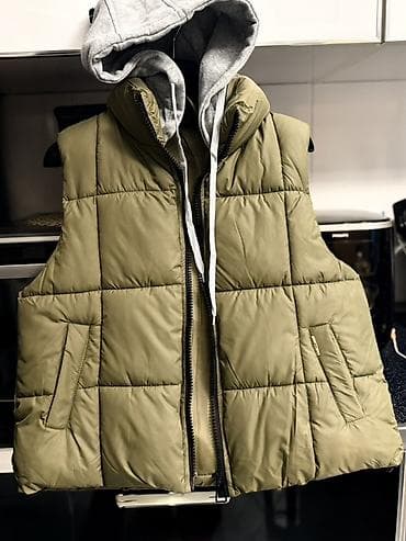 gence geyim: Olive rəngli kişilər üçün şişmə jilet - Model: kapüşonlu, düzbucaq — 1