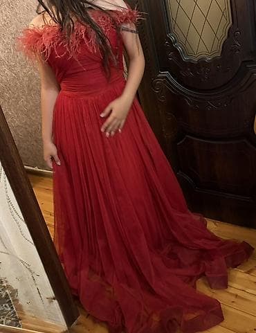 Qırmızı ziyafət geyimi - Model: Uzun, yerə qədər axıcı ətəkli, ətəyi — 2