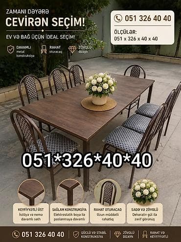 Mətbəx üçün, Yeni, Açılmayan, Dördbucaq masa, 4 stul — 5