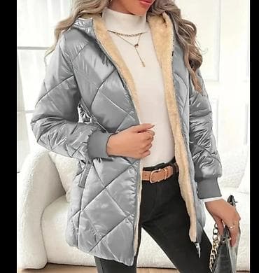 seksi geyim: Qadınlar üçün kapüşonlu, fermuarlı qış gödəkçə - Rəng: gümüşü/boz — 3