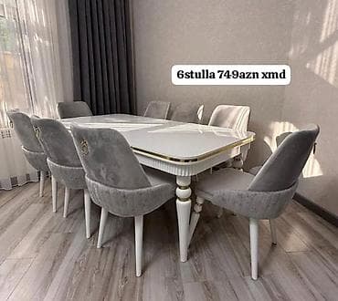 Mətbəx üçün, Yeni, Açılmayan, Dördbucaq masa, 6 stul