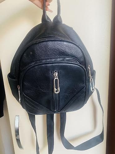 Qara mini bel çantası/ruksak - Material: süni dəri (teksturalı — 1