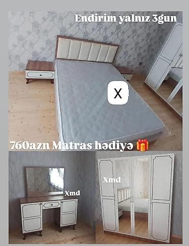 Yataq otağı mebel dəsti - Komplekt: çarpayı (başlıqla), 2 ədəd tumba — 1