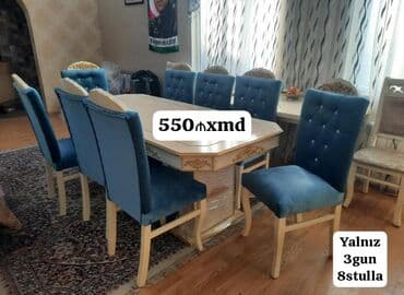 mərmər masa: Qonaq otağı üçün, Yeni, Açılmayan, Oval masa, 6 stul — 12