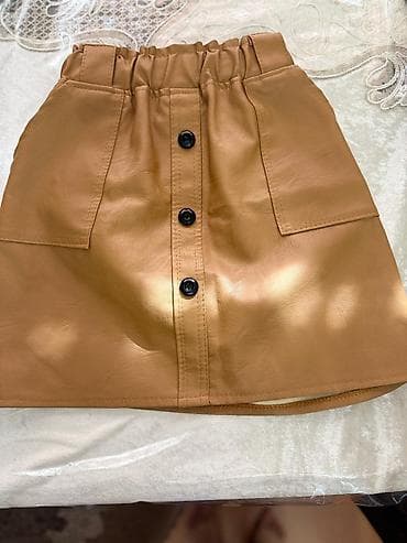 Qız dəri mini ətək – karamel rəngi - Material: eko-dəri (yumşaq — 2