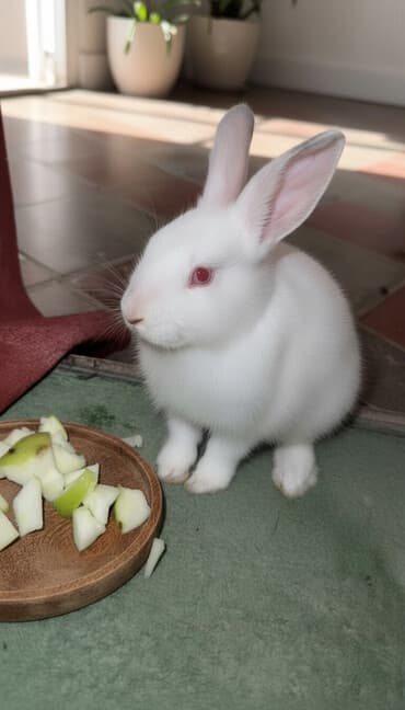 Ağ albinos dovşan balası - Rəng: tam ağ tüklü, qırmızı gözlü (albino)