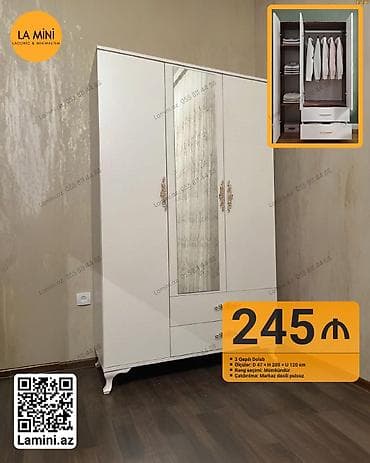 hamam dolapları: LA MINI – 3 qapılı dolab - Ölçülər: D 47 × H 200 × U 120 sm - Rəng — 1