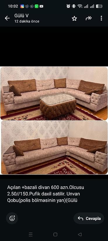 Açılan +bazali divan 600 azn.Olcusu 2.50//150.Pufik daxil satilir