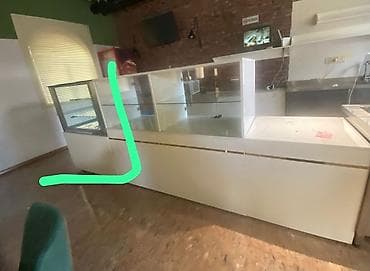 Kafe/restoran üçün vitrinli servis tezgahı - L formalı modul