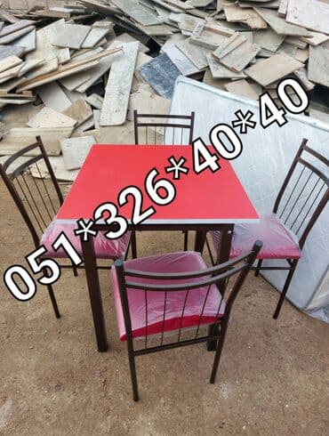 stol və stul dəstləri: Yeni, Dördbucaq masa, 4 stul, Açılmayan, Stullar ilə, Metal, Azərbaycan — 3