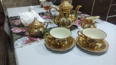 Tava-qazan: Çay dəsti, rəng - Qızılı, Farfor, 6 nəfərlik, Almaniya — 1