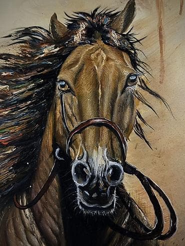 yenil sekilleri: Orijinal yağlı boya tablo – “Qaçan At” - Çərçivə: qədim görünüşlü — 2