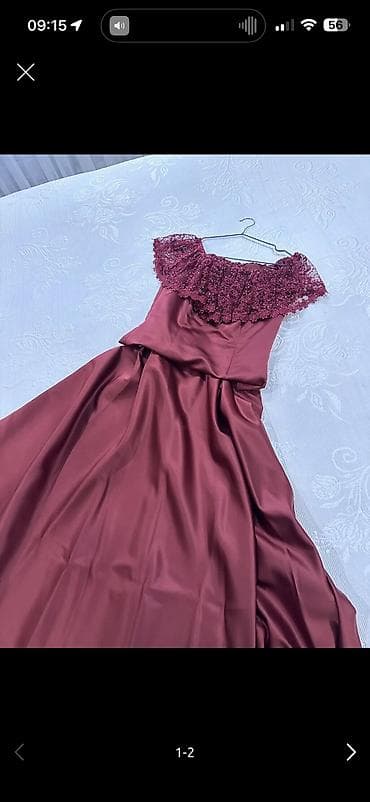 mavi don: Şərab rəngində uzun axşam/libas - Model: Uzun, A-kəsim ətəkli, yuxarı — 4