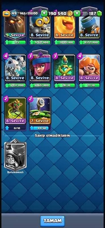 Musiqi alətləri: Clash Royale hesabı - Kral səviyyəsi: 49 - Qızıl: 190 540 - Cəvahir — 10