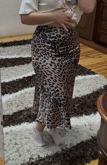gen: Leopard naxışlı ətək - Model: A-kəsim, midi uzunluq (baldırın — 2