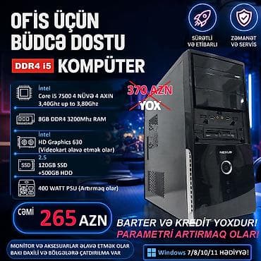 Masaüstü kompüterlər və iş stansiyaları: MAYA DƏYƏRİNDƏN AŞAĞI!! ⭐Tək Sistem Bloku 370 yox 265 AZN QİYMƏT — 1