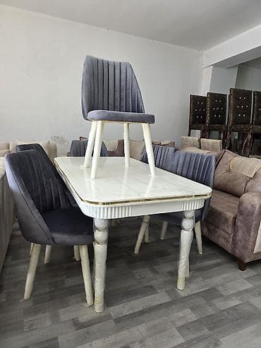 yemek stol: Mətbəx üçün, Açılmayan, Dördbucaq masa, 6 stul — 1