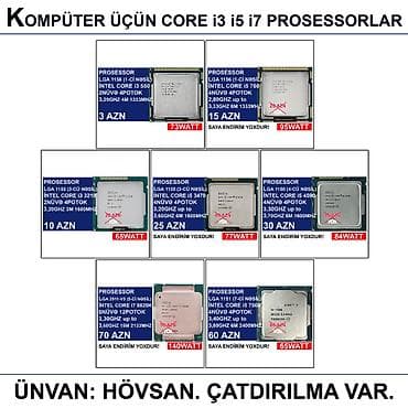 Kompüter üçün Core i3 i5 i7 Prosessorlar 📍Ünvan: Bakı şəh, Suraxanı