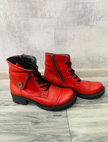 Qırmızı dəri uniseks ayaqqabı/çəkmə - Material: hamar təbii dəri
