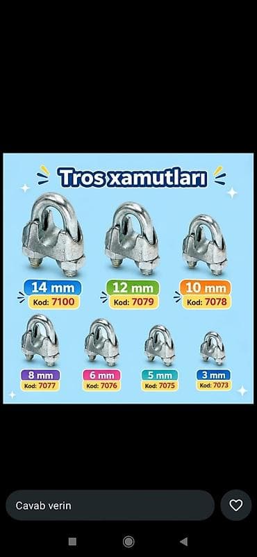 Tros xamutları – polad məftil və trosların birləşdirilməsi və lalafo.az -da Tros xamutları – polad məftil və trosların birləşdirilməsi və
