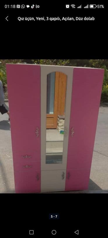 kiçik dolab: Açılan, 3 qapılı Düz dolab, Qarderob, paltar dolabı — 23