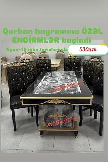 elcilik sekilleri: Qonaq otağı üçün, Yeni, Açılmayan, Dördbucaq masa, 6 stul — 4