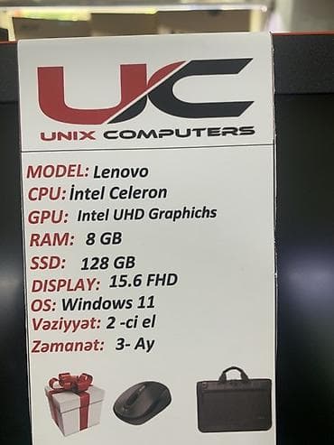Техника и электроника: Lenovo noutbuk - Ekran: 15.6" FHD - Prosessor: Intel Celeron - — 3