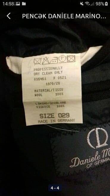 deri pencekler: Pencək dani̇ele mari̇no 58 razmer 1 dəfə geyi̇li̇b çox yaxşi — 4