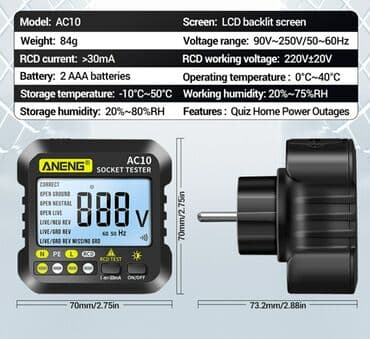 ekran sekileri: Şəbəkə test cihazı. Model: ANENG AC 10 -Əsasən elektrik — 2