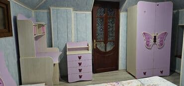 Uşaq masaları: Qız üçün, İşlənmiş, 2 təknəfərlik çarpayı, Yazı masası, Dolab, Komod — 5