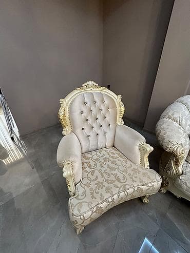 mavi divan: Klassik barokko üslubunda 3 parçalı dəst – 1 divan + 2 kreslo - Rəng — 3