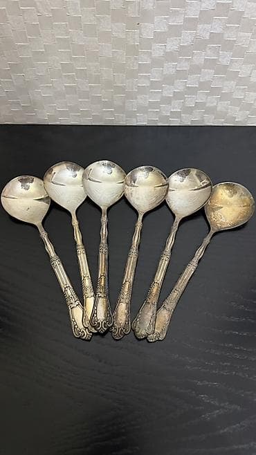 Antik üslubda metal qaşıq dəsti – 6 ədəd - Material: gümüşü tonlu