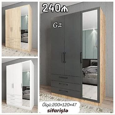 Üç qapılı paltar şkafı – güzgülü model - Ölçü: 200 × 120 × 47 sm - Ön