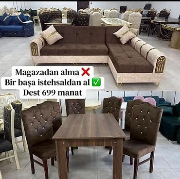 Divan və masa dəstləri: Yeni, Künc divan, Qonaq otağı üçün, Açılan — 1