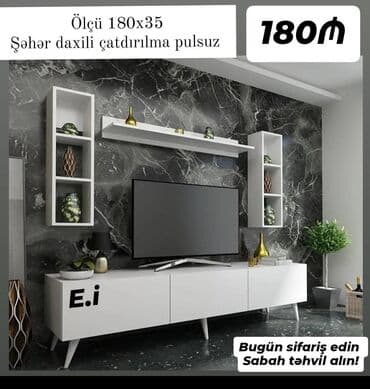 Komodlar: Yeni, Düz TV altlığı, Polkalı, Laminat, Azərbaycan — 2